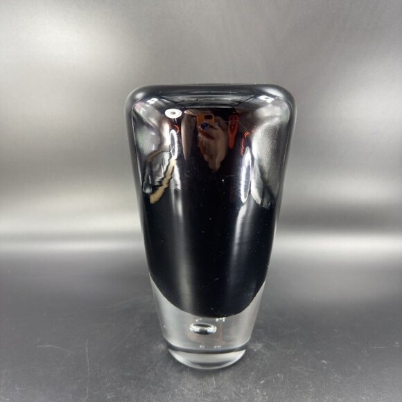 Poland Art Glass Vase Vessel Dark Amethyst Glass With Clear Bottom Air Bubble - Picture 12 of 13